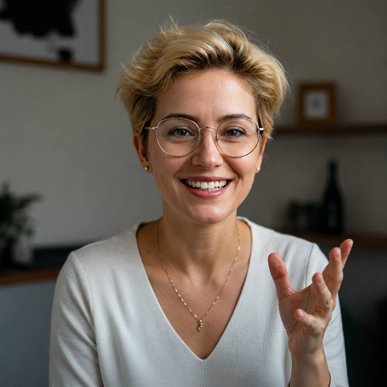 Terapeuta sonriendo durante una videollamada